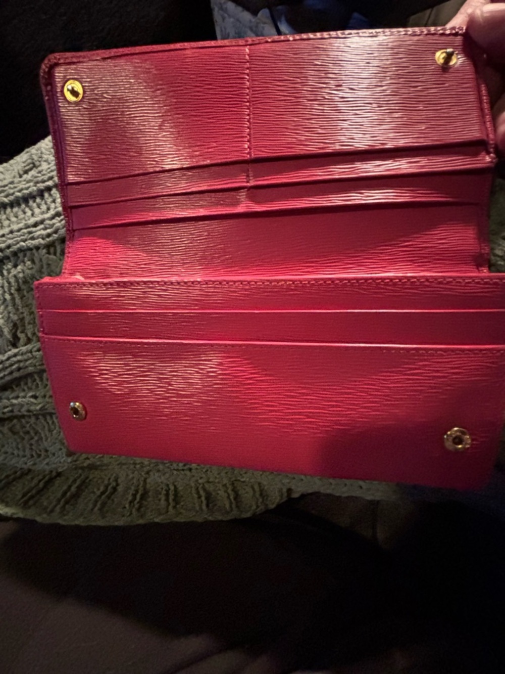 AuthenticWOC-Prada Pink Saffiano Leather Long Bifold Wallet Removable Gold Chain - Picture 11 of 11